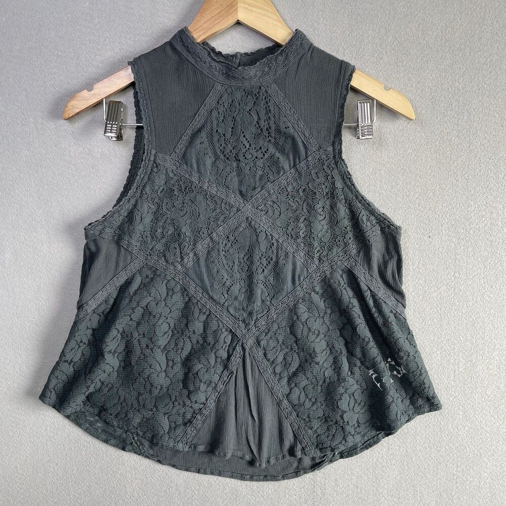 American Eagle Lace Swing Sleeveless Top Women’s S Dark Grey Tank Whimsygoth